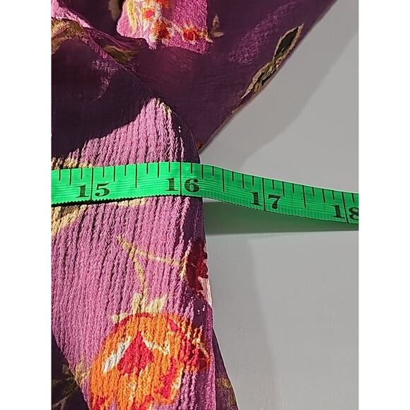 American Eagle Blouse Women's Small Purple Floral Cold Shoulder Stretch Y2K - Picture 7 of 8